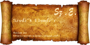 Szvák Elemér névjegykártya